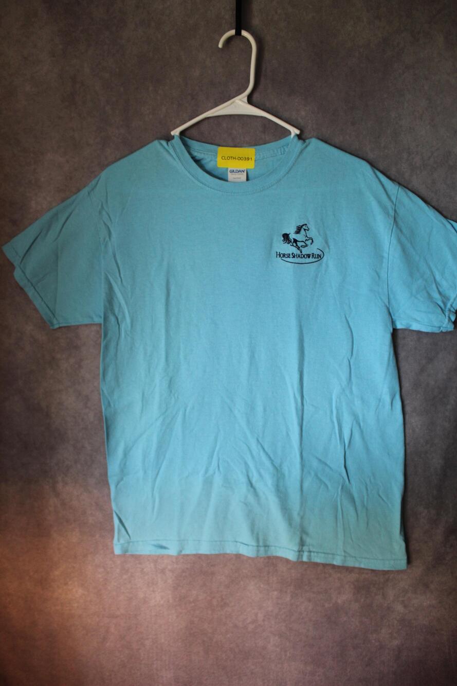 Gildan Shirt Mens M Blue Short Sleeve Embroidered Heavyweight Cotton Crewneck